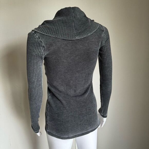 Splendid Thermal Ribbed Waffle Knit Cowl Neck Gray - Picture 4 of 6